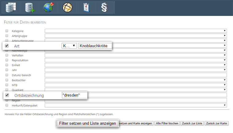 Bedienung MultiBaseCE Cloud, Filter