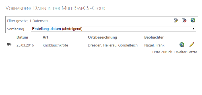 Bedienung MultiBaseCE Cloud, Filter